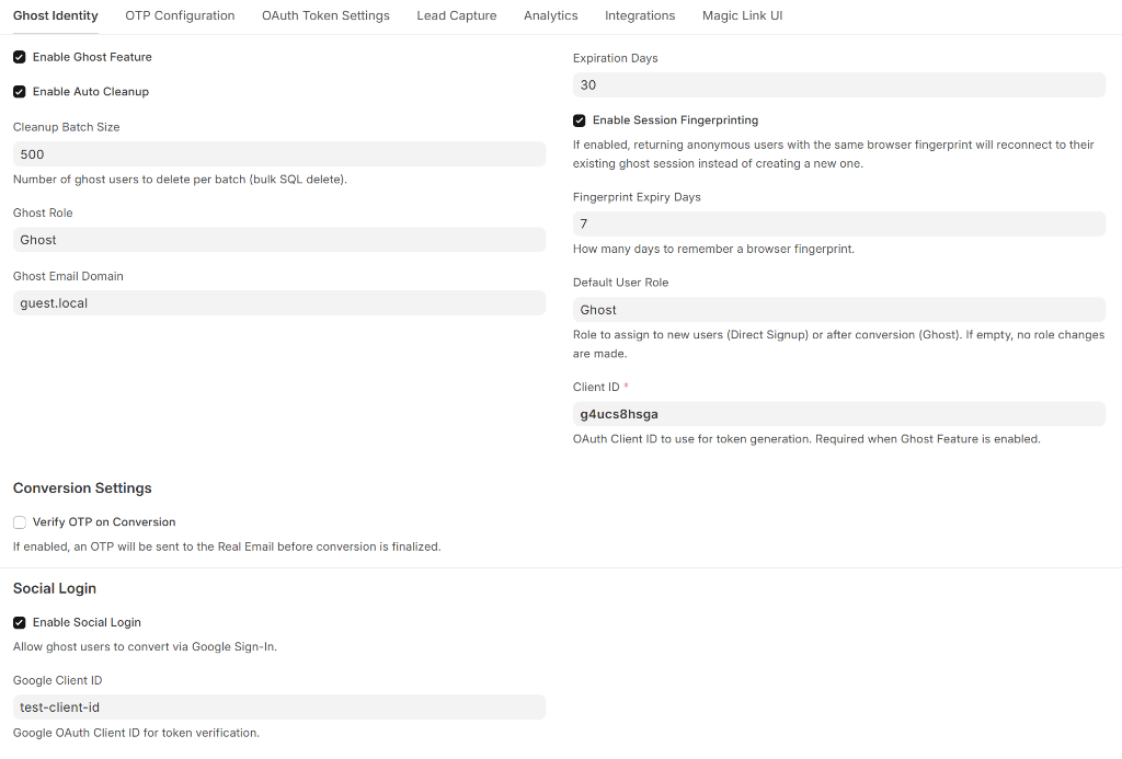 Ghost Settings - Identity Tab