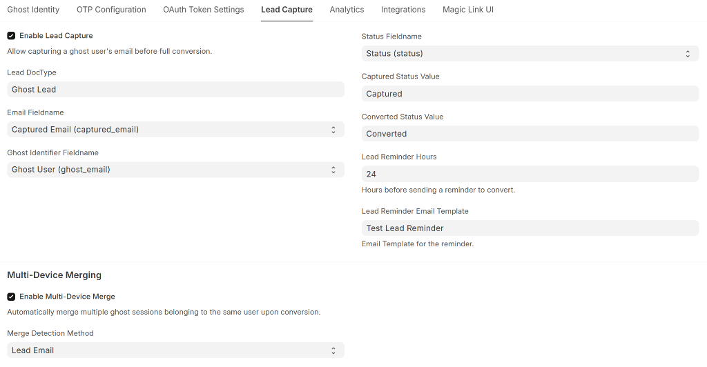 Ghost Settings - Lead Capture Tab